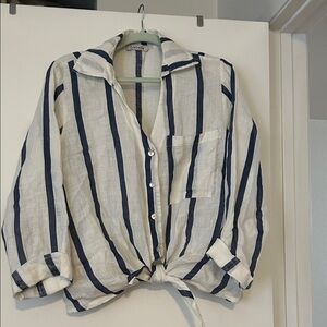 Striped Linen  Button-Up Shirt